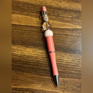 Coral and Gold Beaded Pen